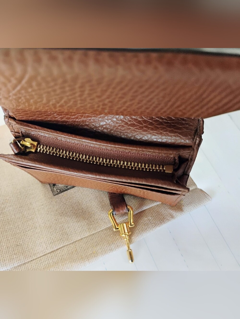 EUC Gucci Denim Monogram Wallet with Brown Leather Trim GHW - Picture 7 of 14